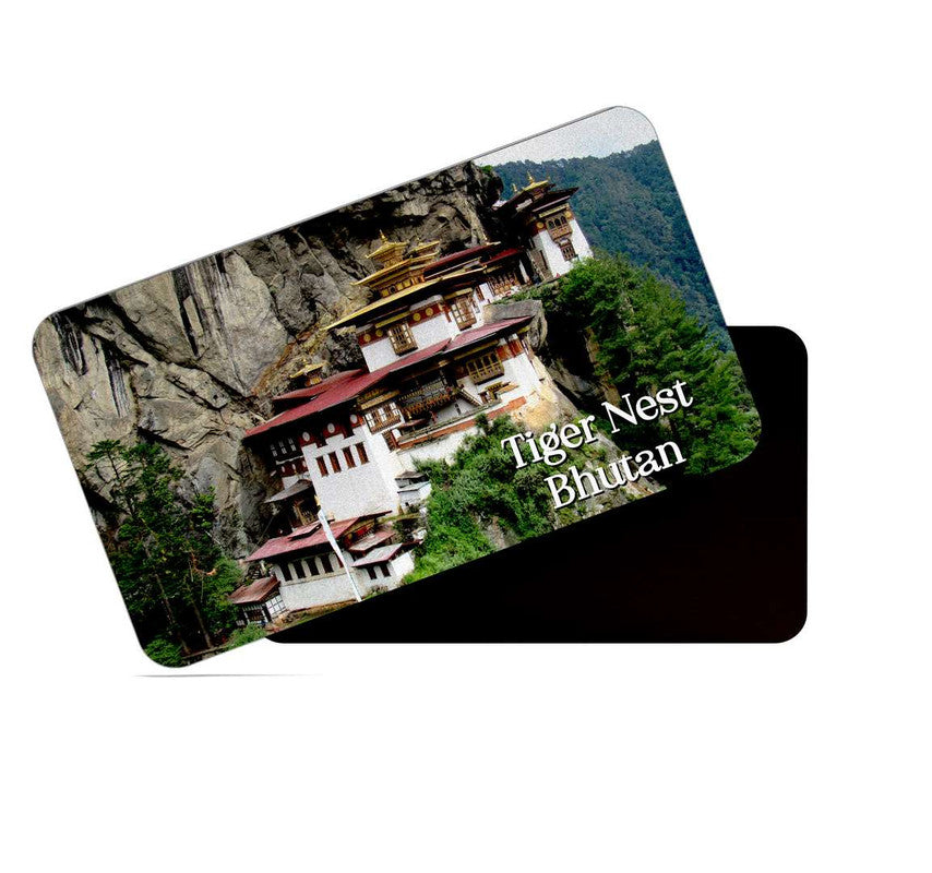 dhcrafts Rectangular Rubber Fridge Magnet / Magnetic Card Multicolor Bhutan Tiger Nest Bhutan Design Pack of 1 (8.6cm x 5.4cm)
